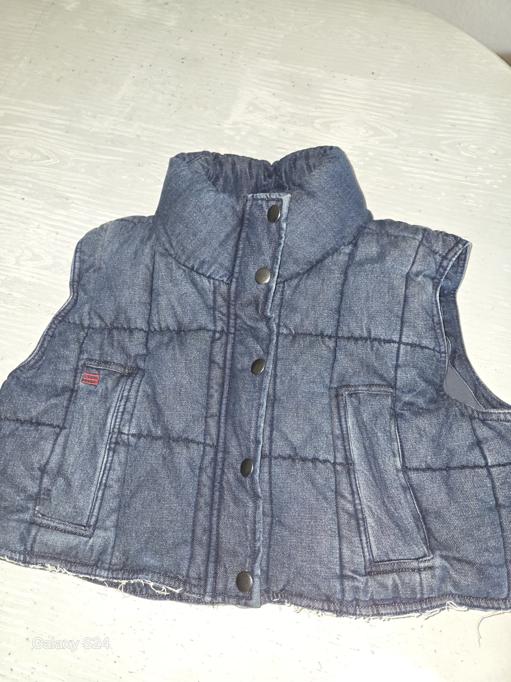BDG Denim Quilted Puffer Vest in Blue Womens XS